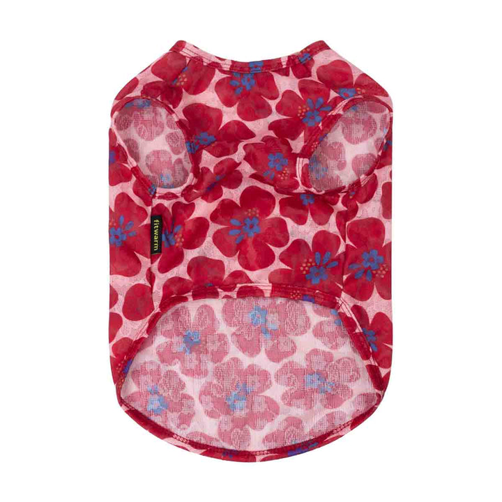 Hawaiian dog tshirt with red flower prints