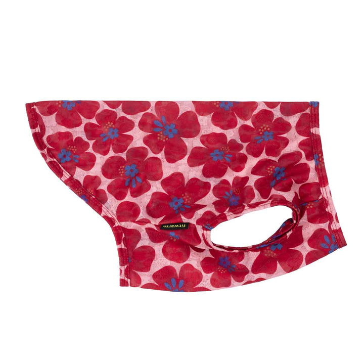 Red floral patterned dog tank top on a white background
