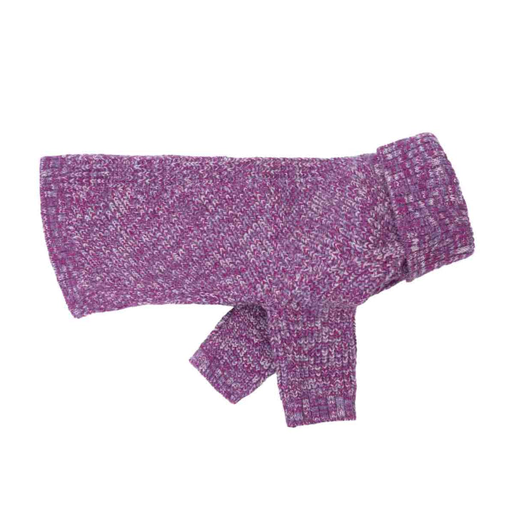 Purple and pink marled dog knit sweater, displayed on a solid white background.