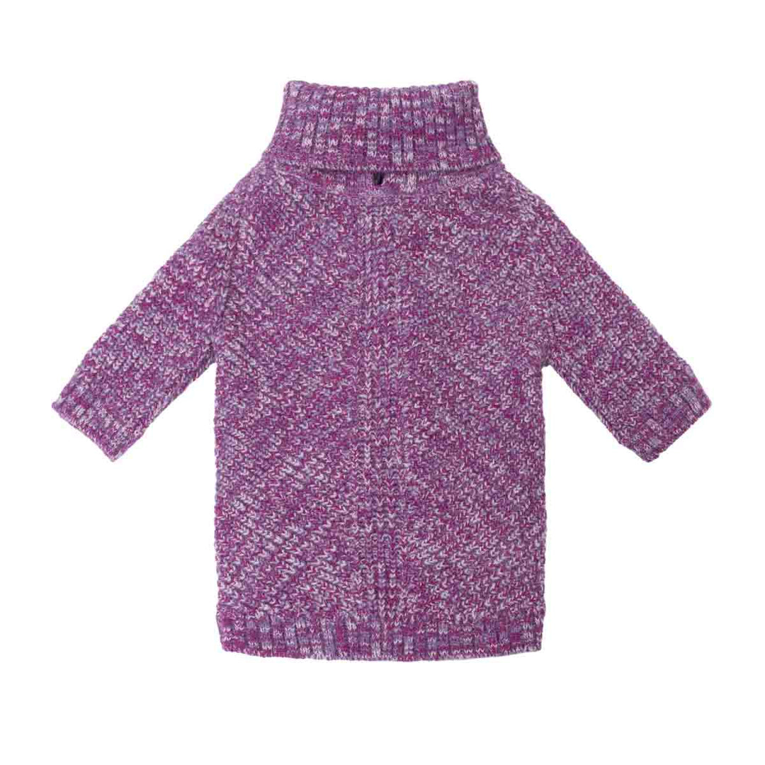 Purple dog turtleneck sweater with long sleeves, shown flat against a solid white background