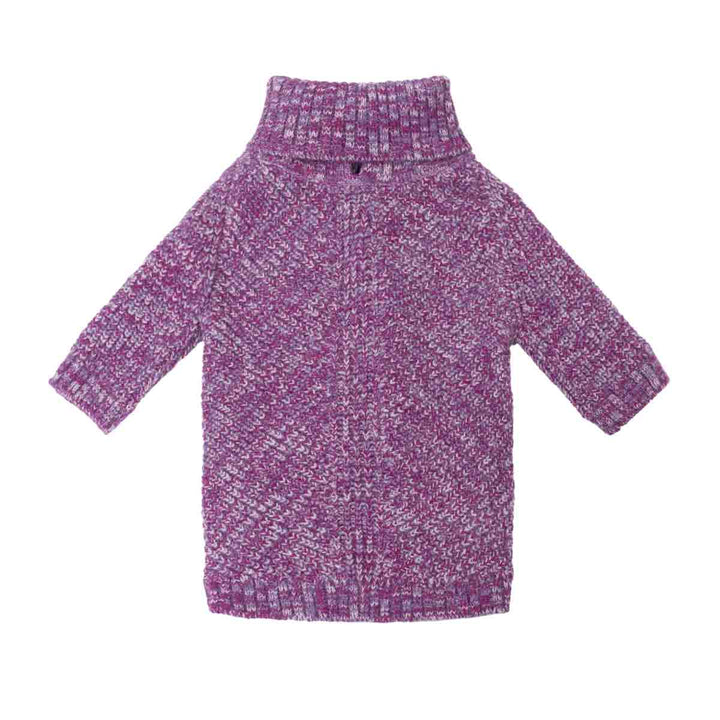 Purple dog turtleneck sweater with long sleeves, shown flat against a solid white background