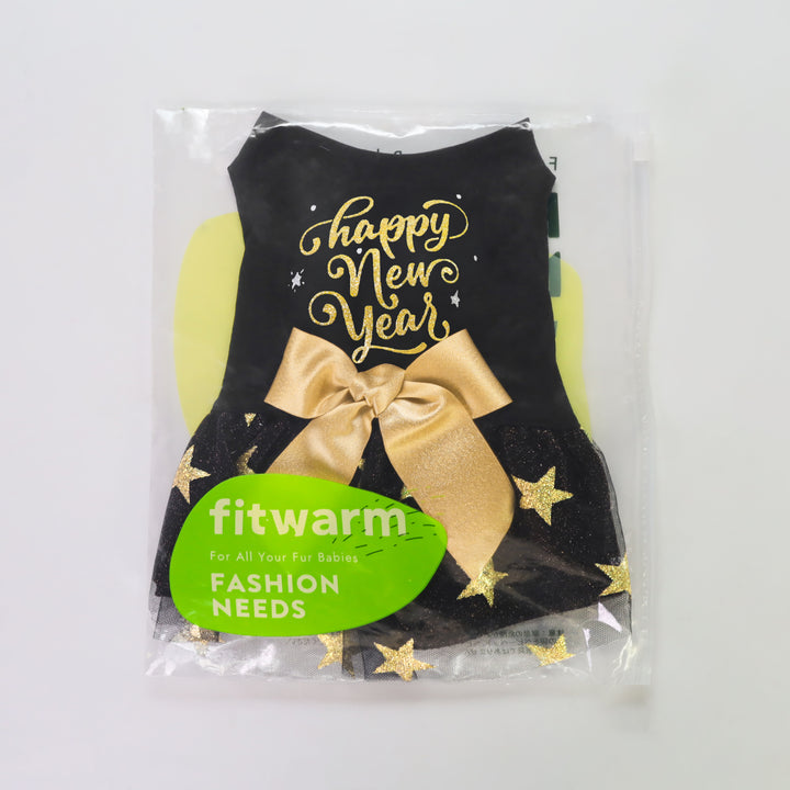 New Year's Celebration Dog Dress with Gold Bow - Fitwarm Dog Clothes