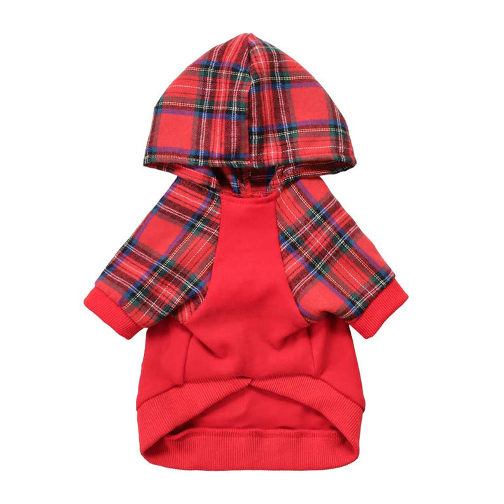 Red Hoodie with Plaid Hood for Dogs - Fitwarm Dog Clothes
