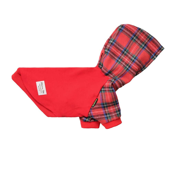 Red Hoodie with Plaid Hood for Dogs - Fitwarm Dog Clothes
