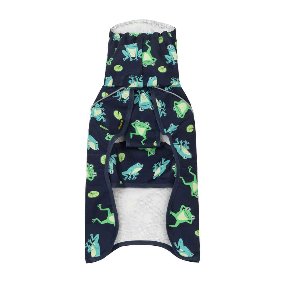 Turtleneck frog raincoat for dogs on a white background