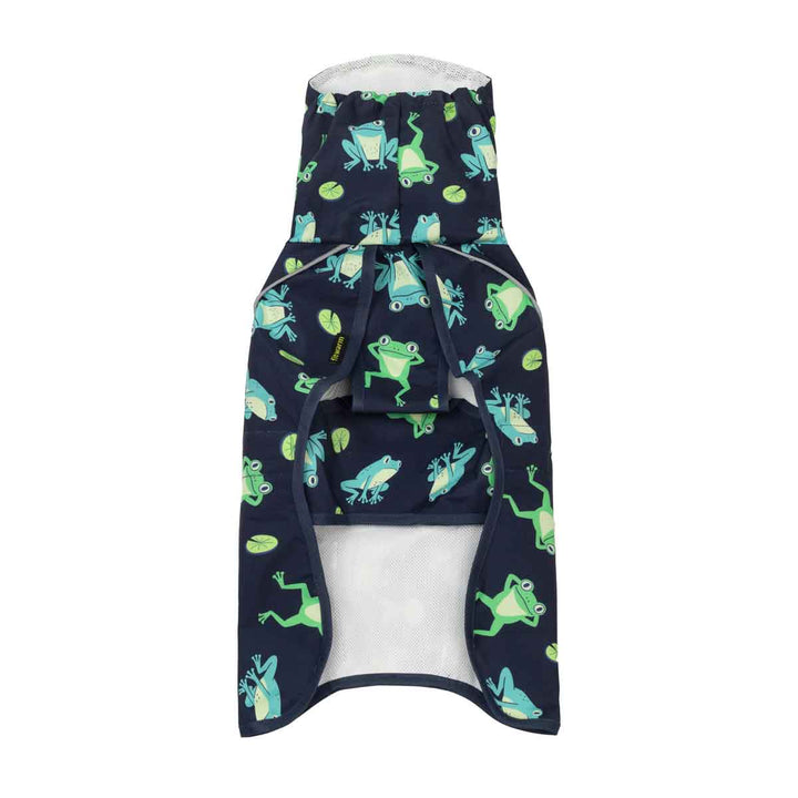 Turtleneck frog raincoat for dogs on a white background