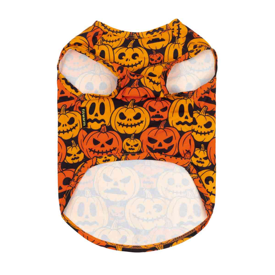 Halloween dog tshirt with Jack-o'-lantern print on a black background