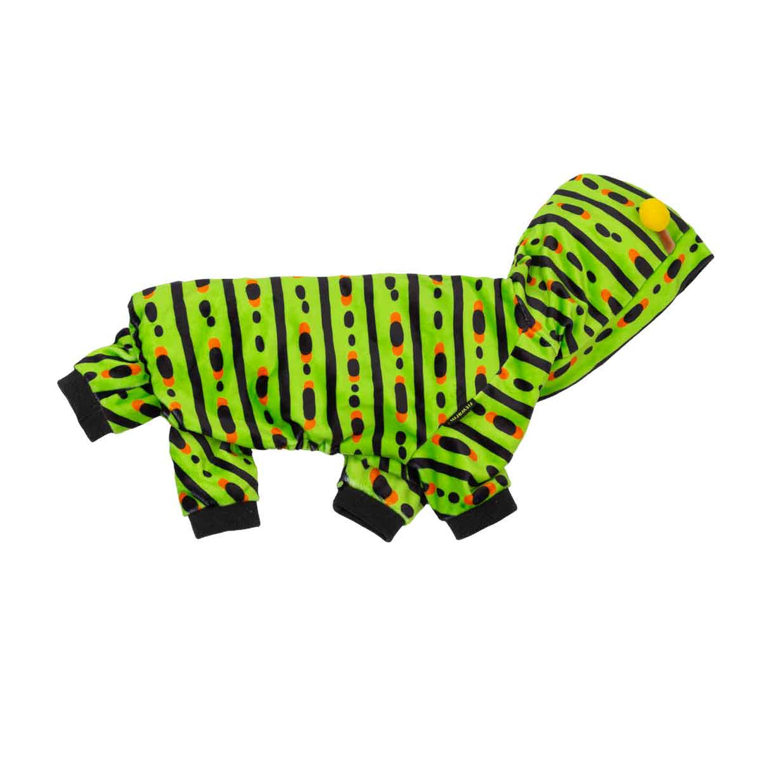 Side view of dog caterpillar costume