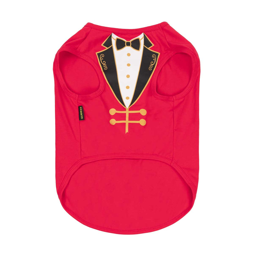 Halloween ringmaster themed dog costume on a white background