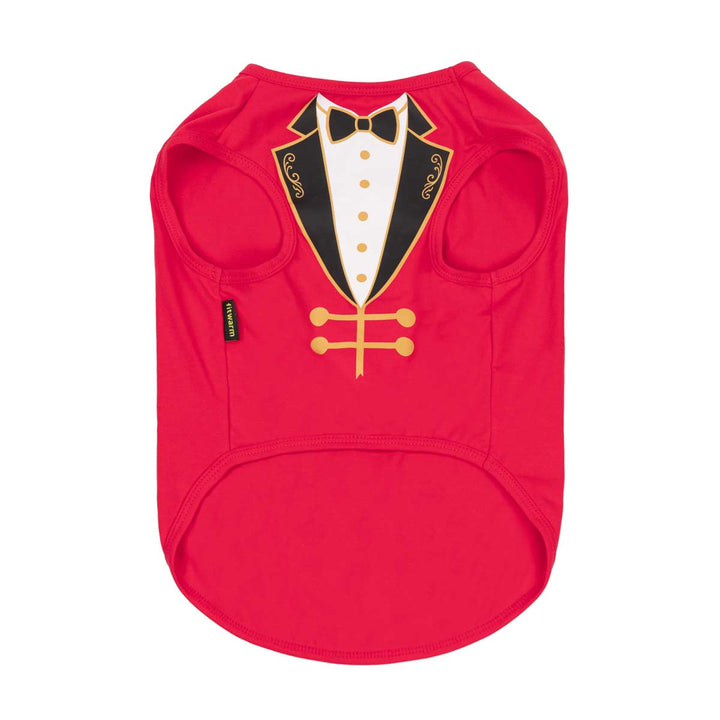Halloween ringmaster themed dog costume on a white background