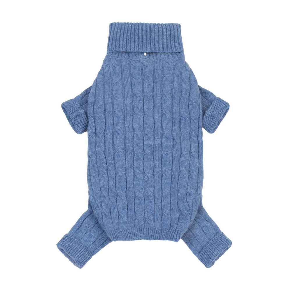 Turtleneck dog knitted sweater with short sleeves, laid flat on a white background