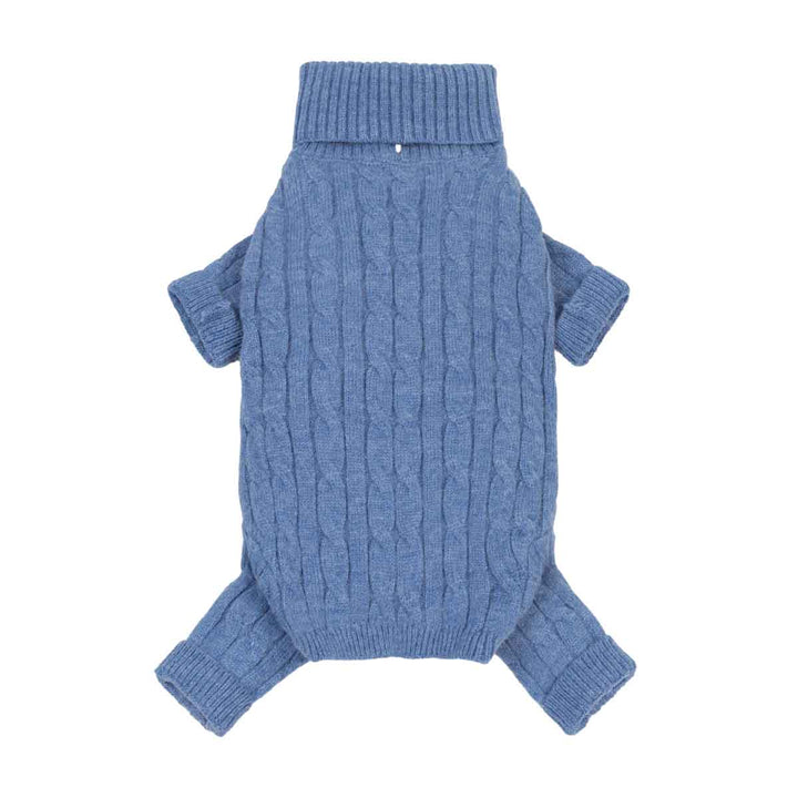 Turtleneck dog knitted sweater with short sleeves, laid flat on a white background