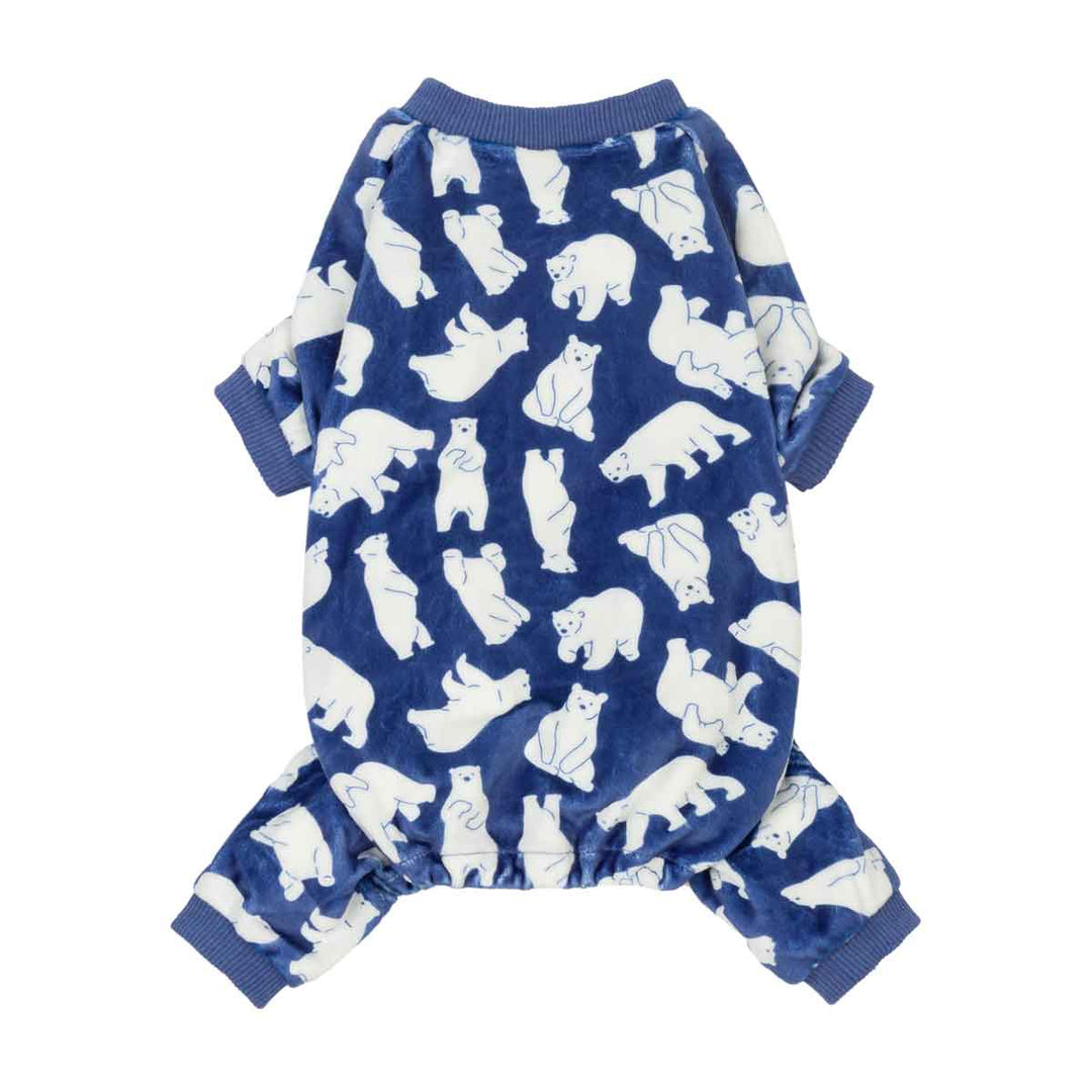 Polar Bear Dog Pajamas - Cozy blue onesie with white polar bear print for small dogs and cats, velvet material