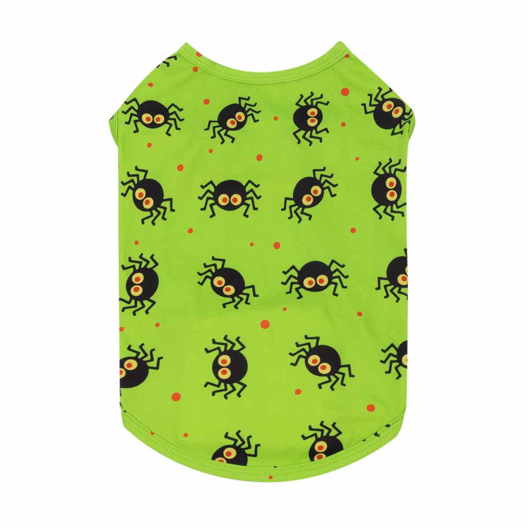 Halloween dog shirt designed with spooky spiders 
