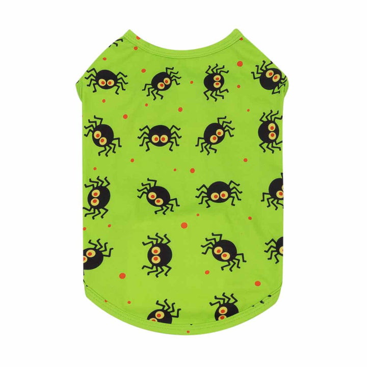 Halloween dog shirt designed with spooky spiders 