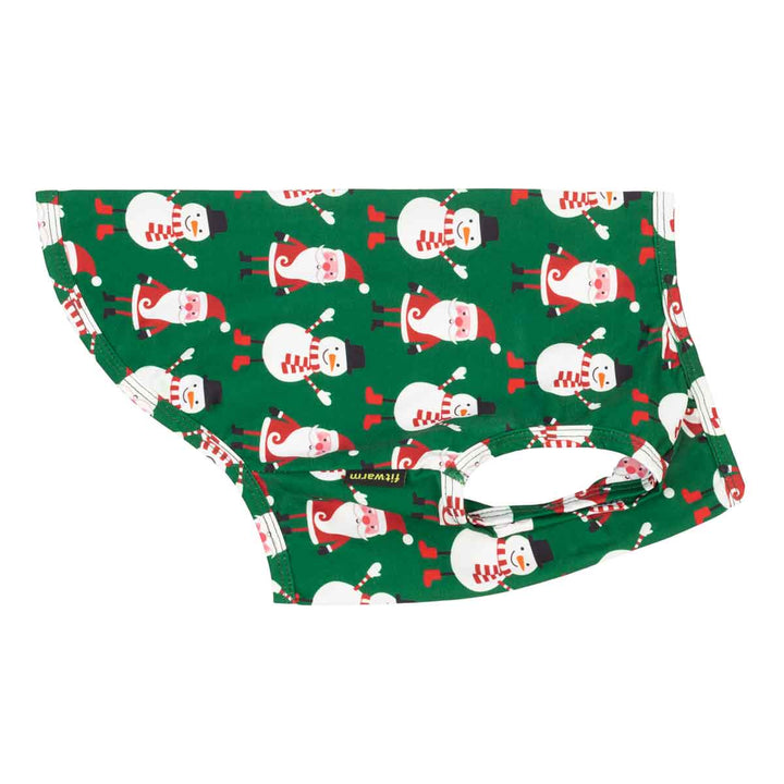 Christmas dog tank top with a festive Santa Claus and snowman pattern