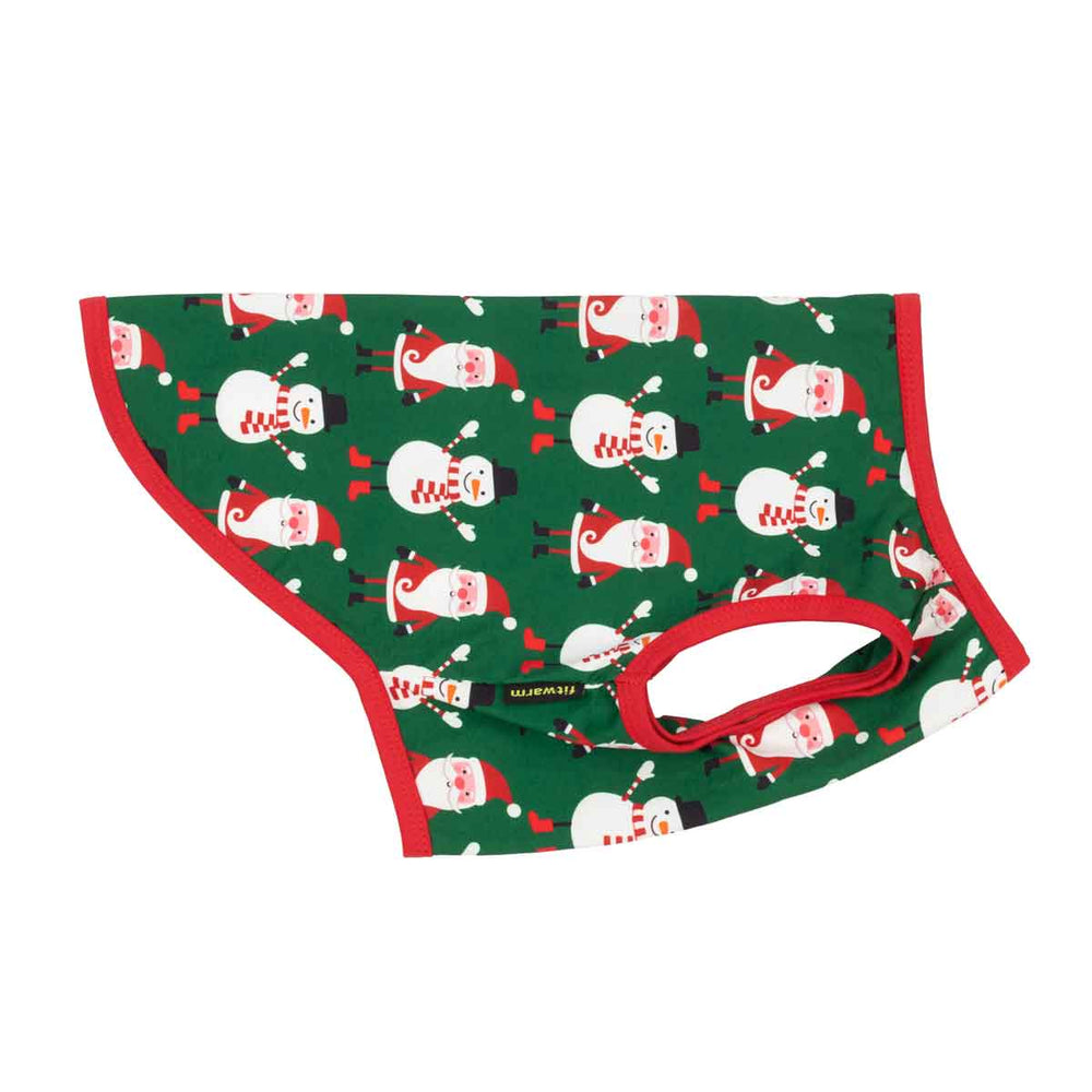 Christmas dog tank top with a festive Santa Claus and snowman pattern