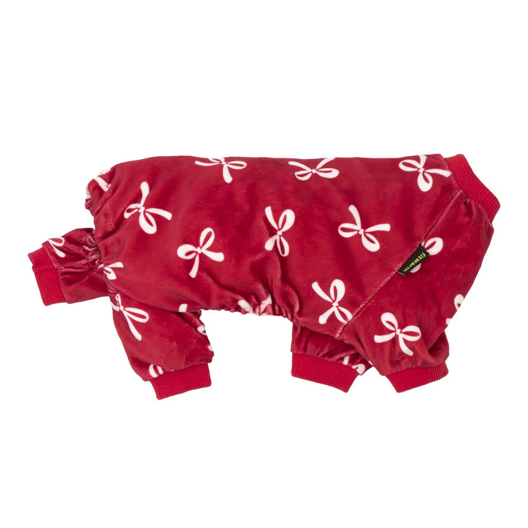 Red Valentine's Day dog pajamas with bowknot prints, Fitwarm, soft and comfy dog onesie