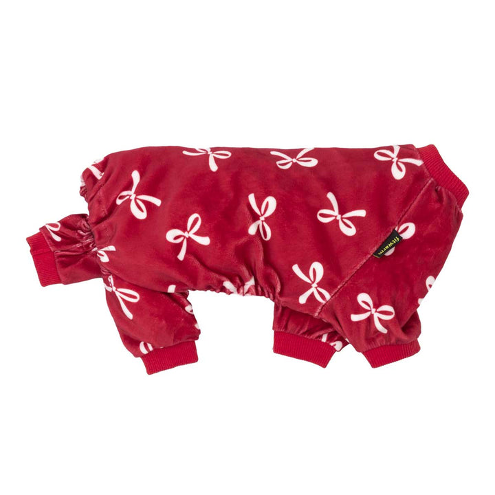 Red Valentine's Day dog pajamas with bowknot prints, Fitwarm, soft and comfy dog onesie