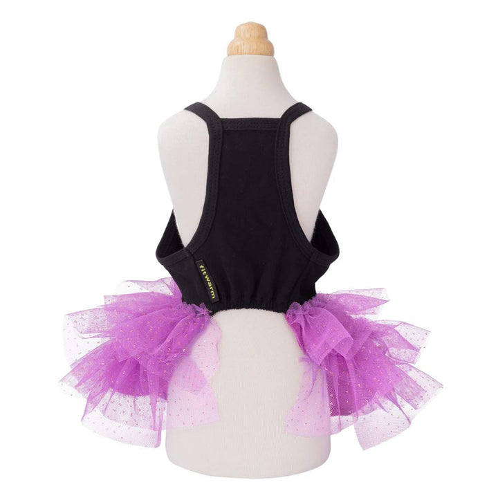 Black dog tutu dress with sparkling purple tulle skirt, "Witch Please" graphic for Halloween.