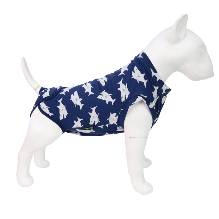 Blue Shark Surgery Suit for Dogs with Hugs and Kisses Lettering - Fitwarm Dog Clothes