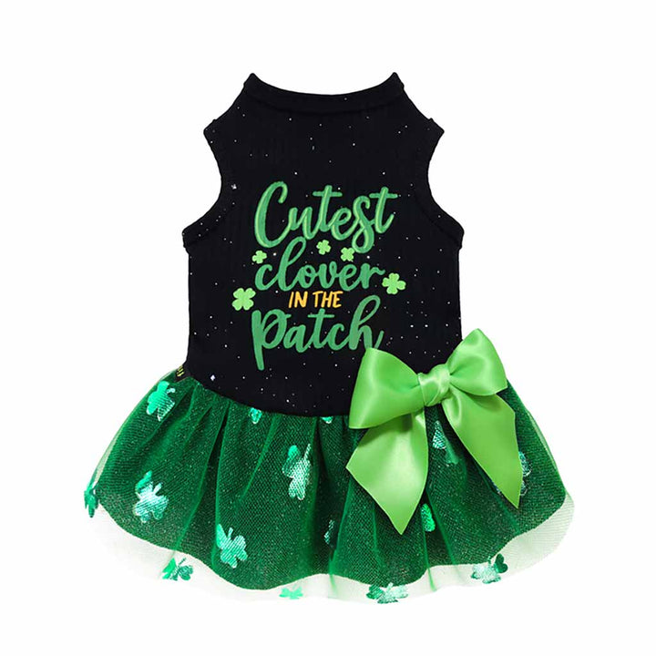 Black Dog Dress with Green Cutest Clover in the Patch Lettering - Fitwarm Dog Clothes