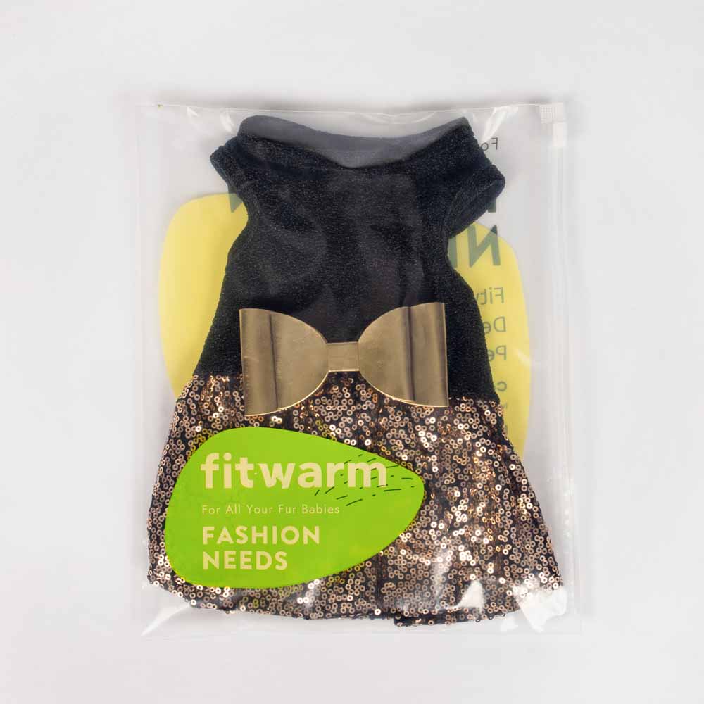 Gold Sequin Dog Dress | Sparkly Pet Party Attire Black / Medium Gold Sequin Dog Dress | Sparkly Pet Party Attire Black / Medium