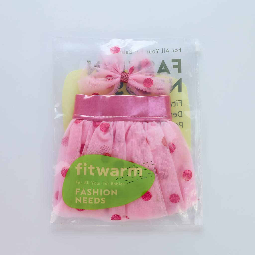 Pink Polka Dot Dog Dress and Bowknot - Fitwarm Dog Clothes