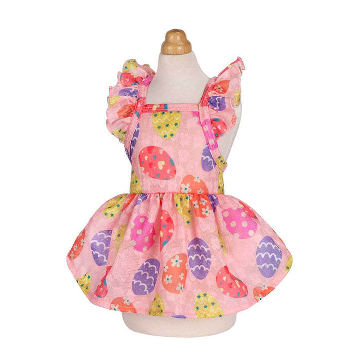 Pink Dog Easter Dress with Colorful Egg Print and Ruffle Sleeves - Fitwarm Dog Clothes