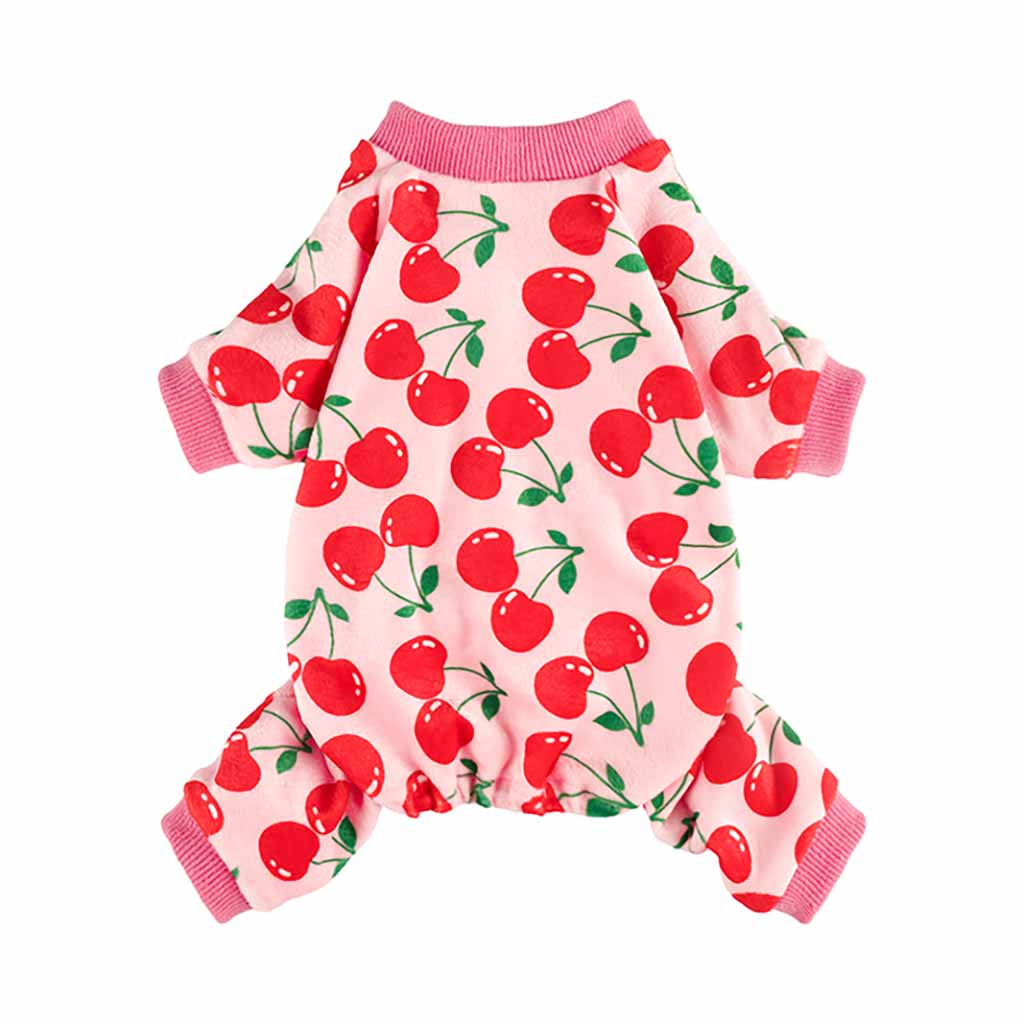 Pink Dog Pajamas with Cherry Print - Fitwarm Dog Clothes
