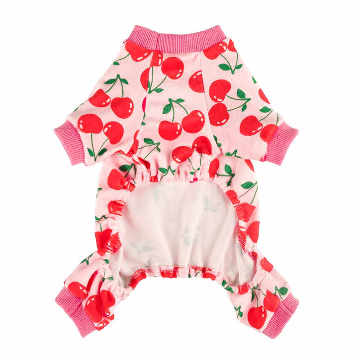 Pink Dog Pajamas with Cherry Print - Fitwarm Dog Clothes