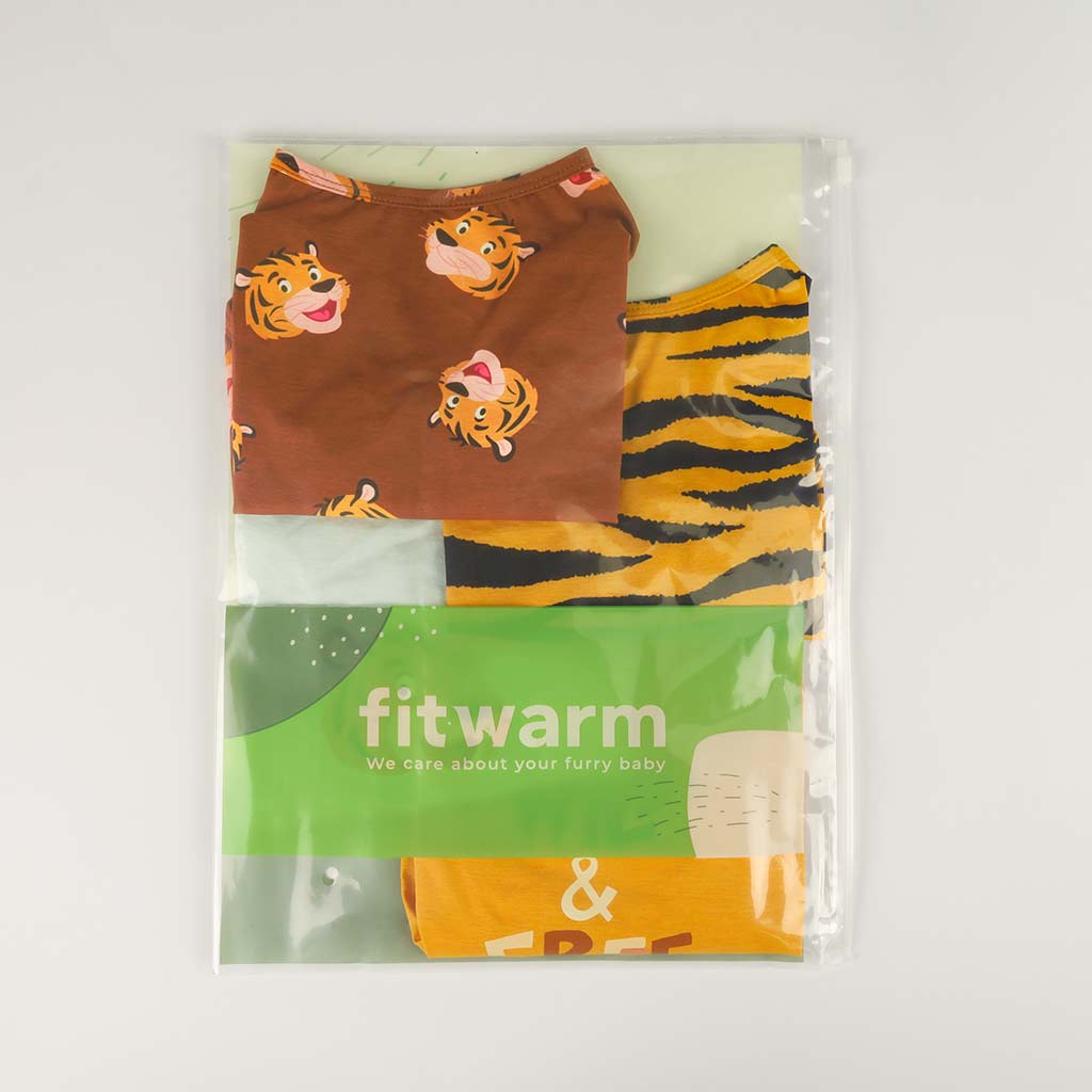 Bronw Dog Shirt with Tiger Print and Classic Stripes - Fitwarm Dog Clothes 