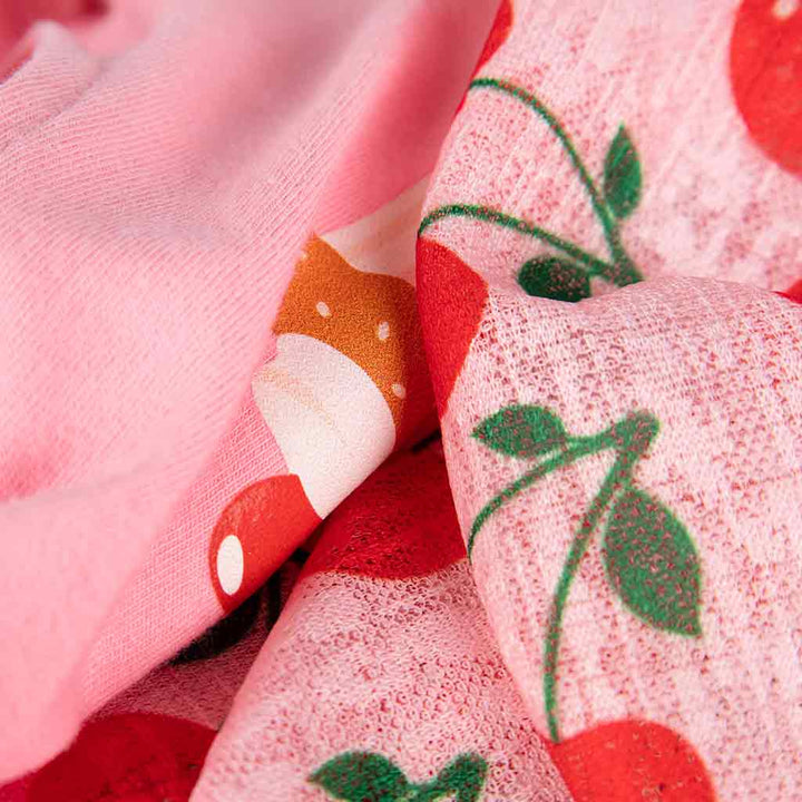 Pink Ruffled Dog Dress with Cherry Patterns and Cupcake Detail - Fitwarm Dog Clothes