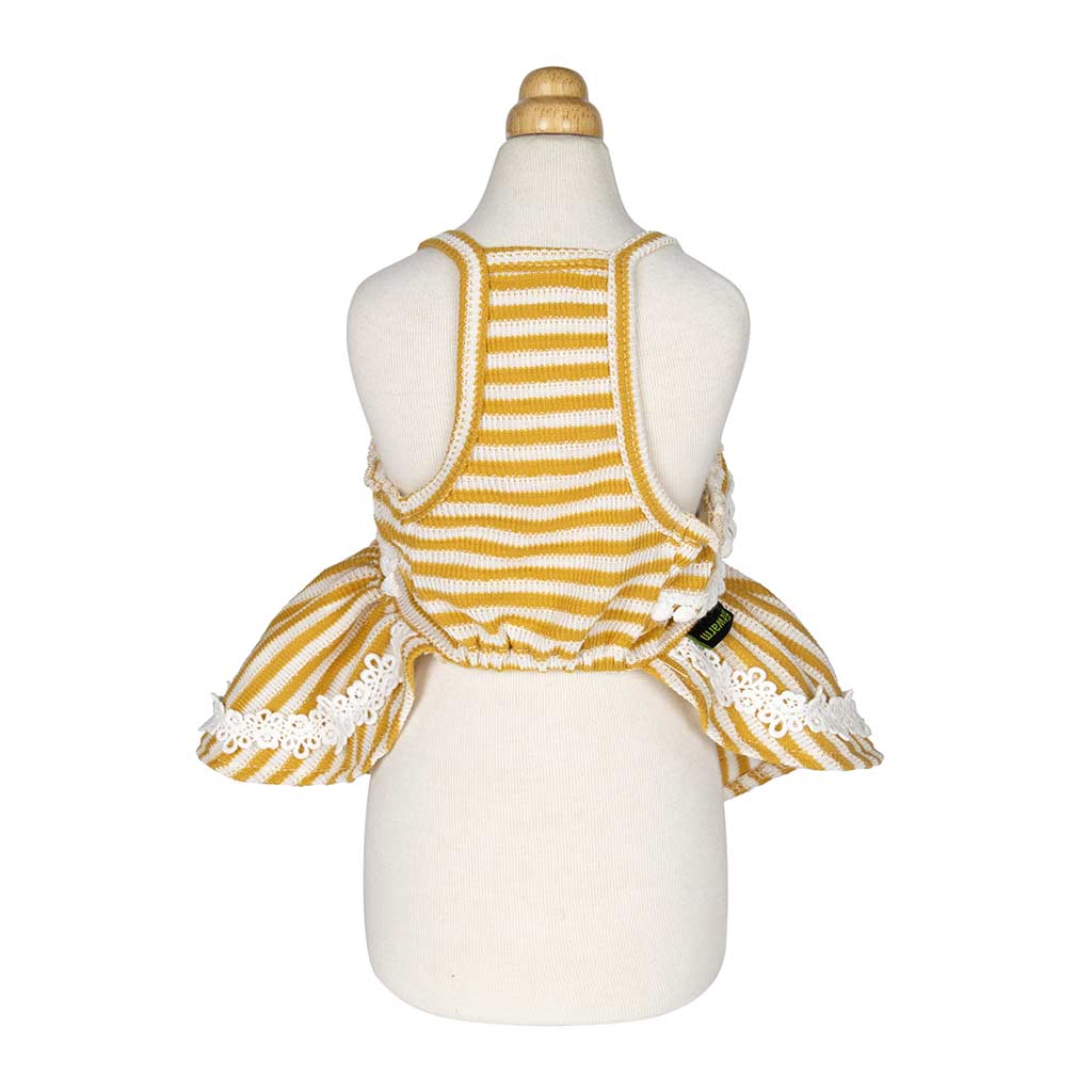 Charming Yellow Striped Dog Dress with Lace Trim - Fitwarm Dog Clothes