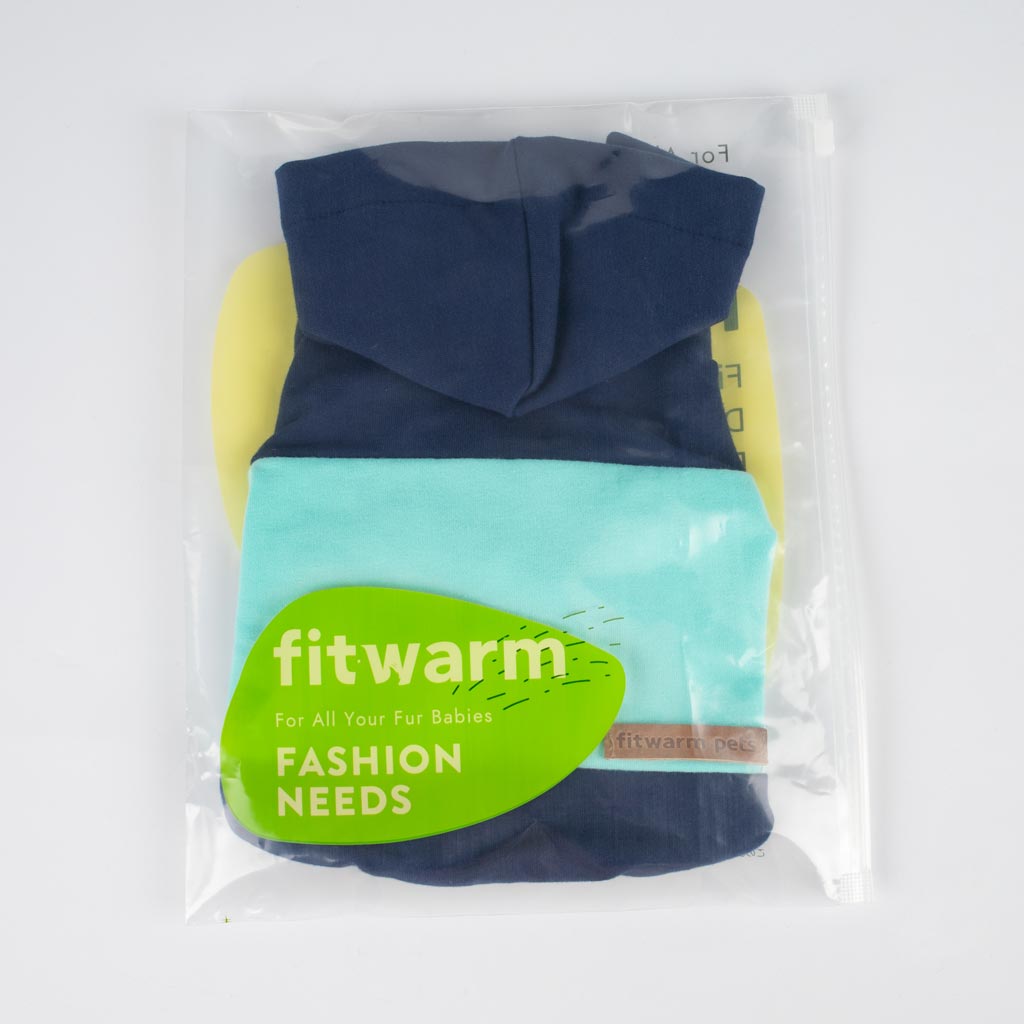 Color Block Dog Hoodie in Navy and Aqua - Fitwarm Dog Clothes
