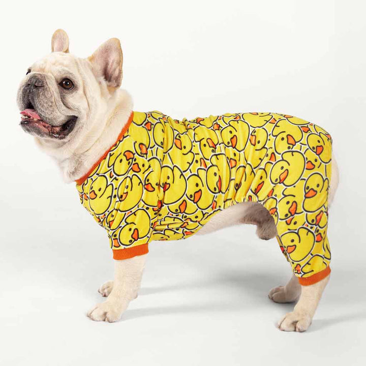 French Bull Dog in a Rubber Duck Dog Onesie - Fitwarm Dog Clothes
