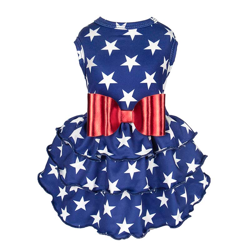Patriotic Dog Dress with Bowknot - Fitwarm Dog Clothes