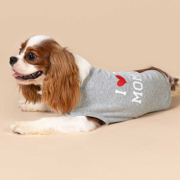 King Charles Spaniel in a Dog Tank Top with I Love My Mommy Lettering - Fitwarm Dog Clothes
