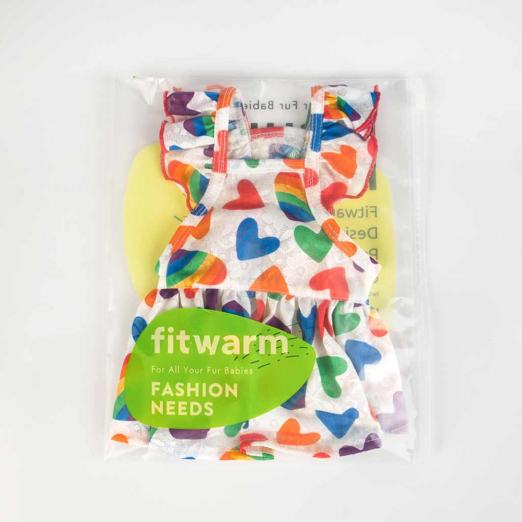 Colorful Rainbow Hearts Dog Dress - Fitwarm Dog Clothes