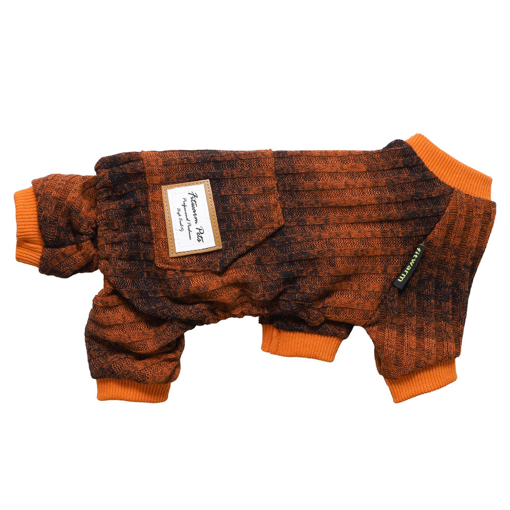 Fitwarm uneven color knitted dog pajamas in orange and black, dog sleepwear with rib knit cuffs