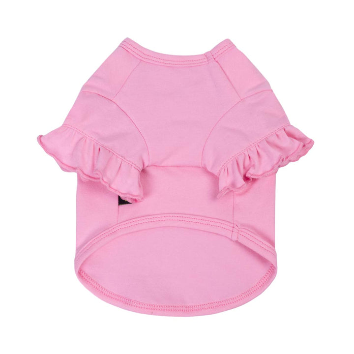 Pink shirt for dogs with ruffles on a white background