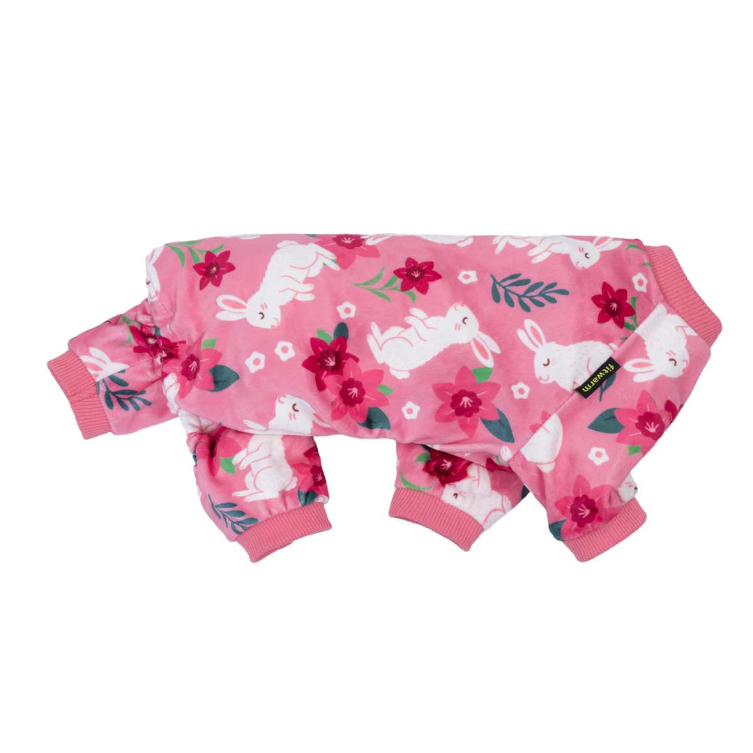 Floral Bunny Dog Pajamas in pink with bunnies and flower print