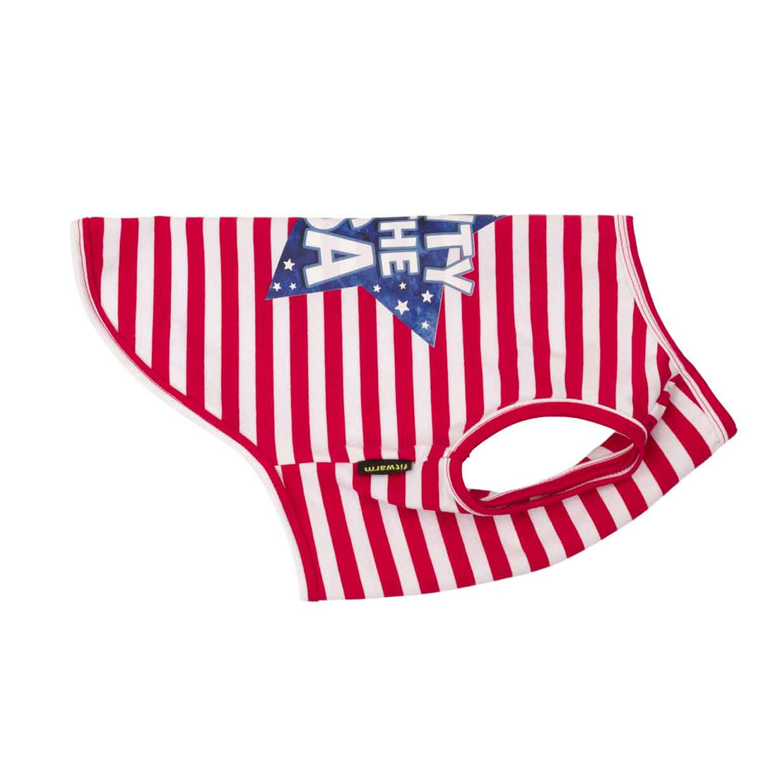 Red and white striped dog tshirt with red and white striped design on a white background