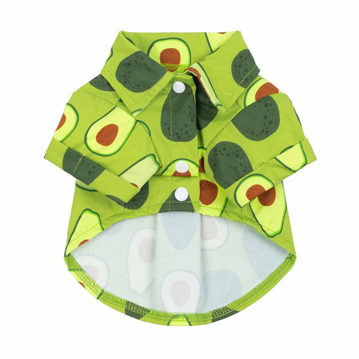 Button-up avocado dog shirt with collar and breathable lining, front view