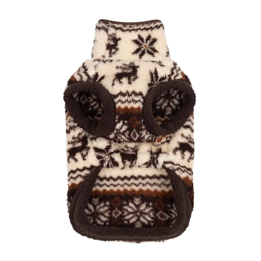 Mock neck winter coat for dogs with reindeer and snowflake on the white background