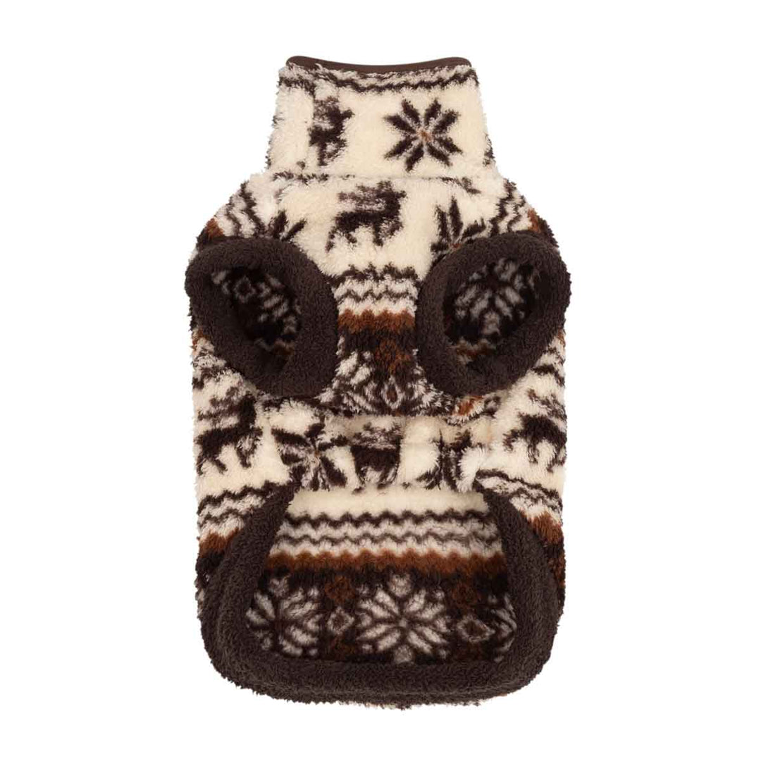 Mock neck winter coat for dogs with reindeer and snowflake on the white background