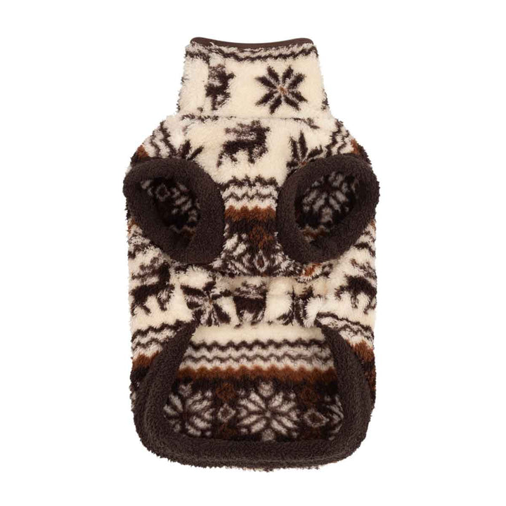 Mock neck winter coat for dogs with reindeer and snowflake on the white background