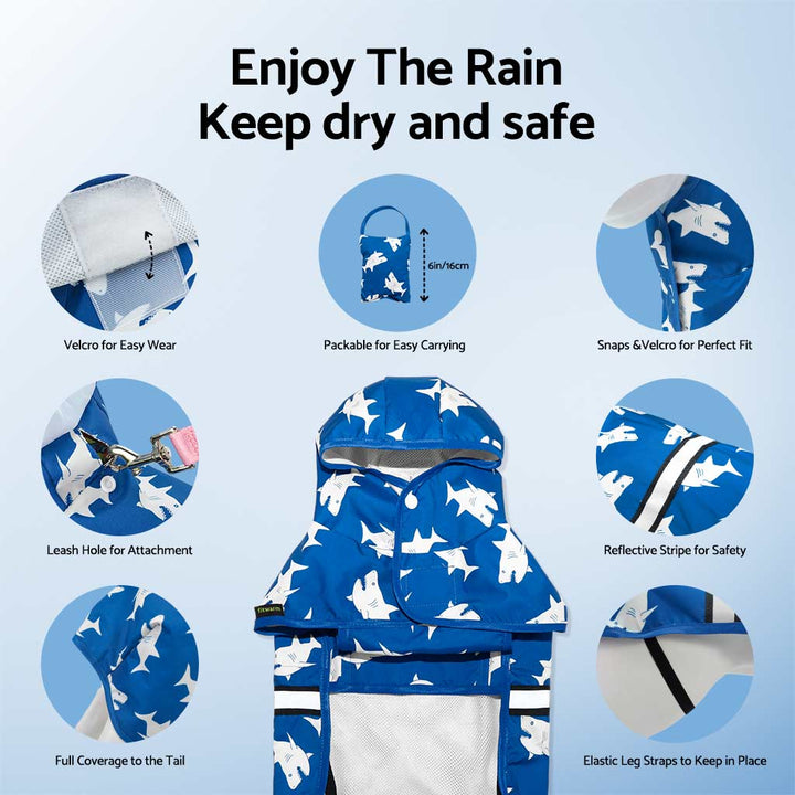 Raincoats for Dogs - Shark Dog Raincoat - Fitwarm