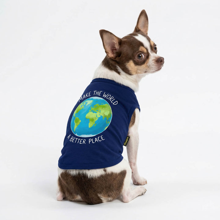 Chihuahua wearing a The Earth Day themed dog tank top