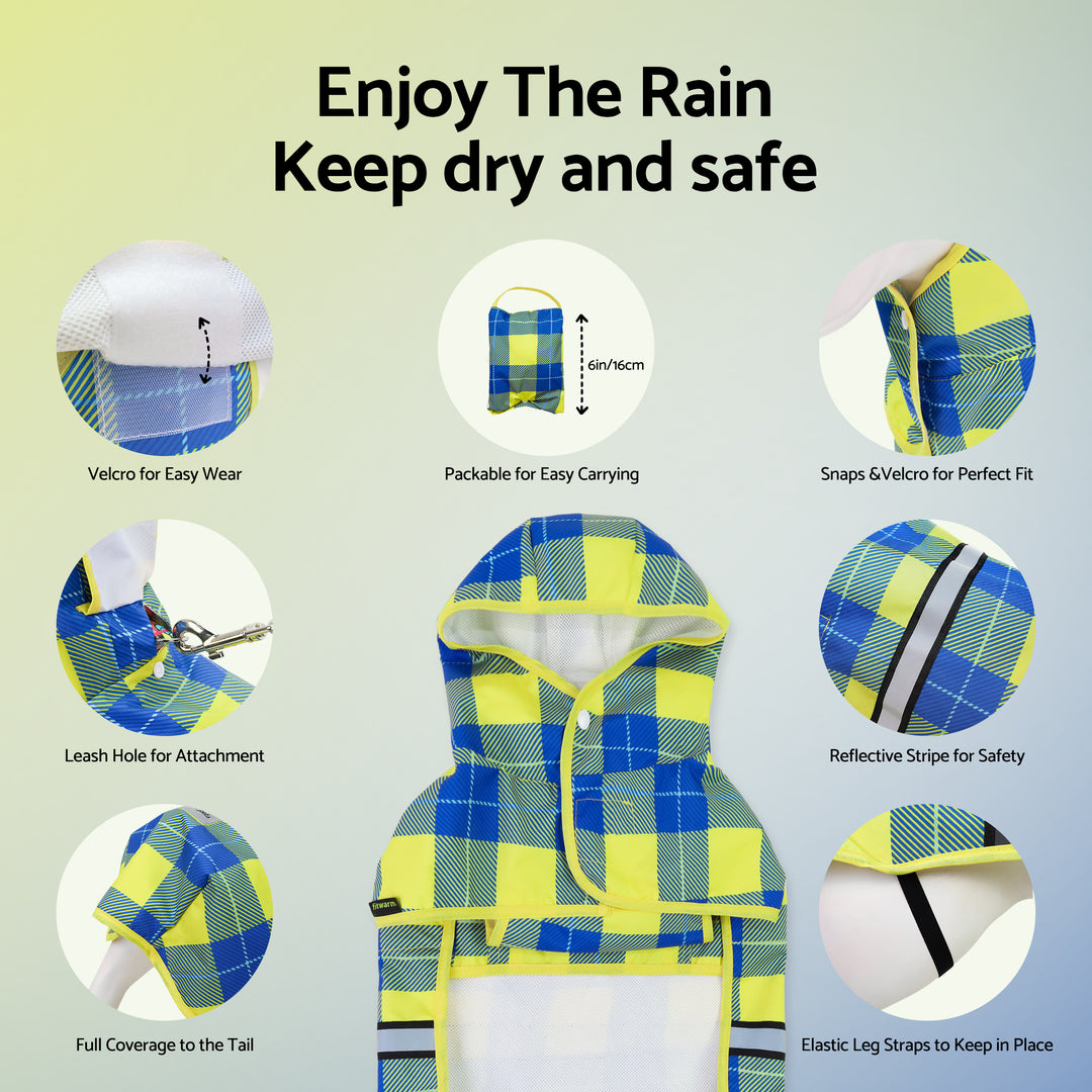 Yellow & Blue Plaid Dog Raincoat